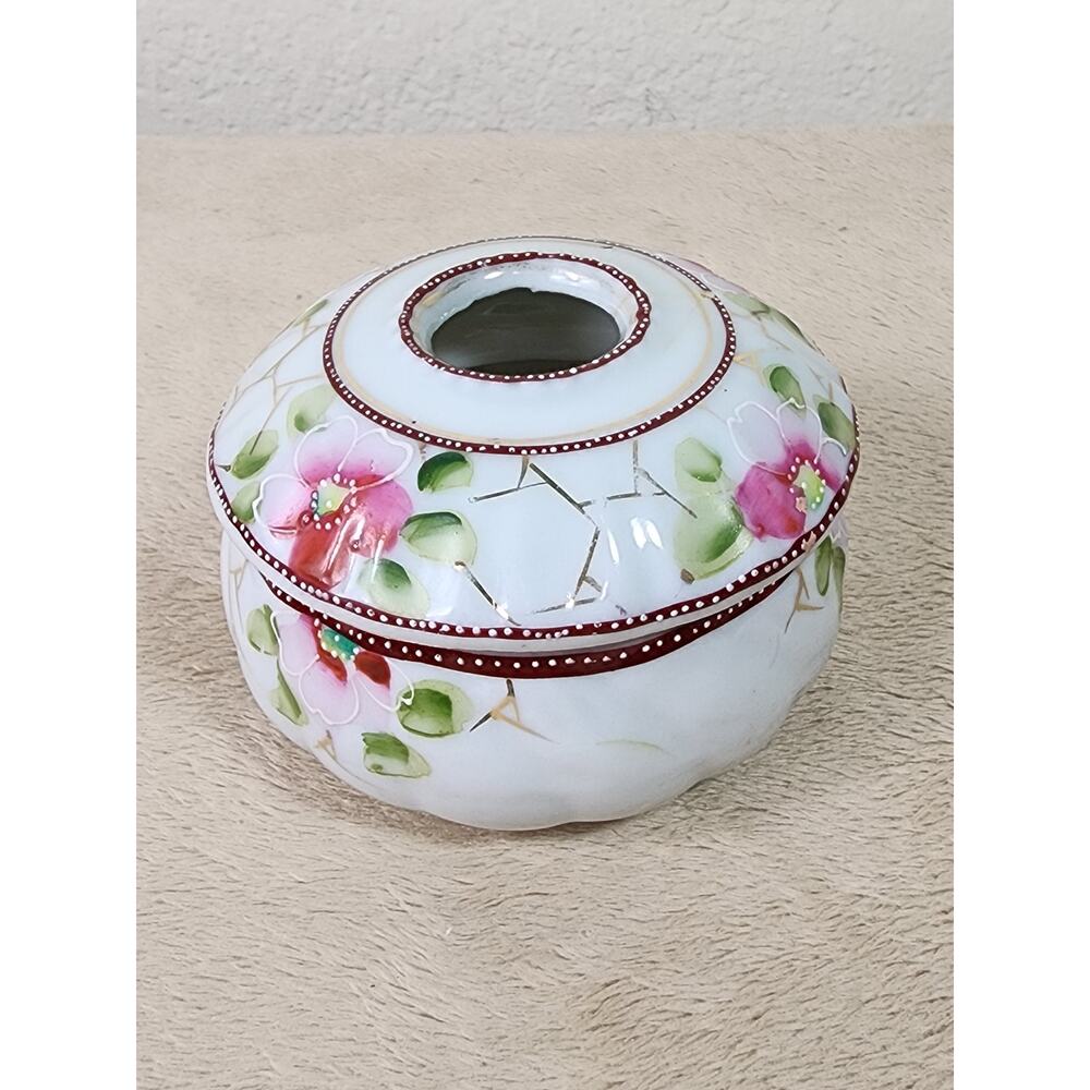 Hair Receiver Floral Design Porcelain 3 1/2" Hand Painted Home Decor Japan Vtg